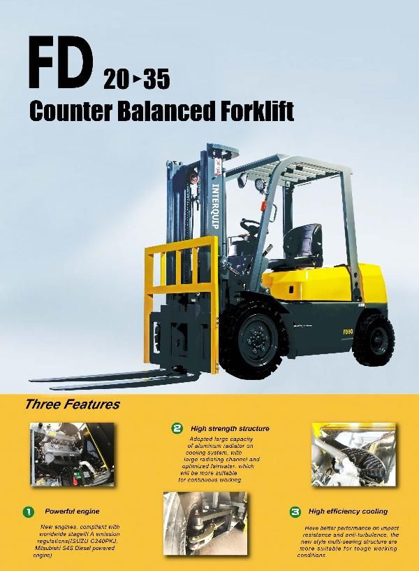 3500 Kg Diesel Forklift with Isuzu C240 Engine