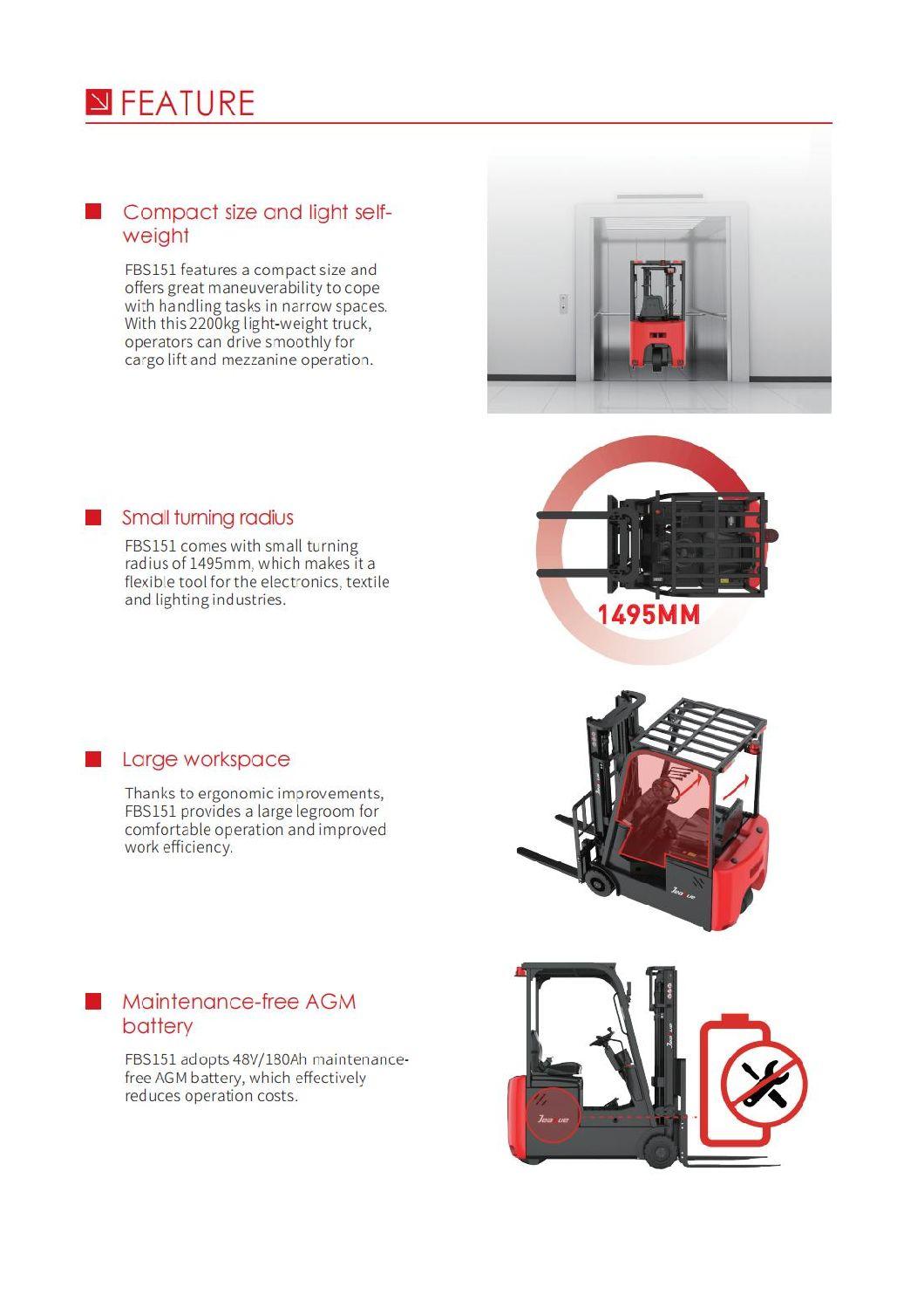 1500kg 1.5t Three Wheels Electric Forklift