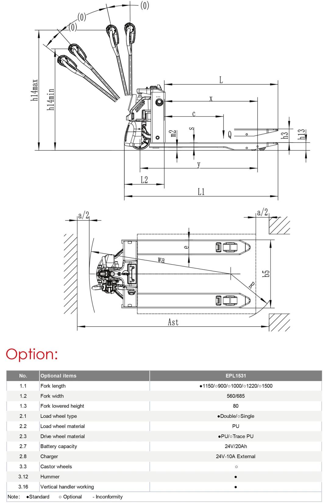 China New Design Ep Epl1531 1.5ton Flexibility Electric Pallet Forklift Truck