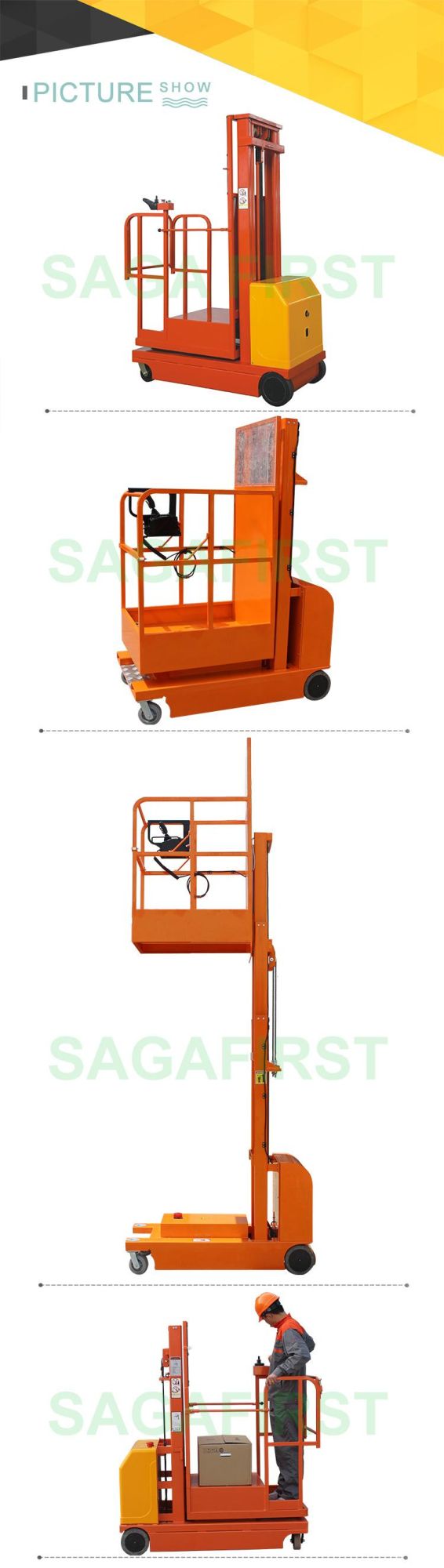 Full Electric Aerial Order Picker Hydraulic Self Propelled Cargo Picking