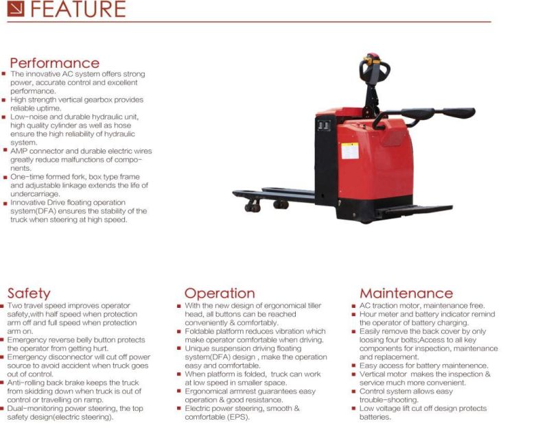 2 Ton 2.5 Ton Stand on Type Full Electric Pallet Truck with AC Motor