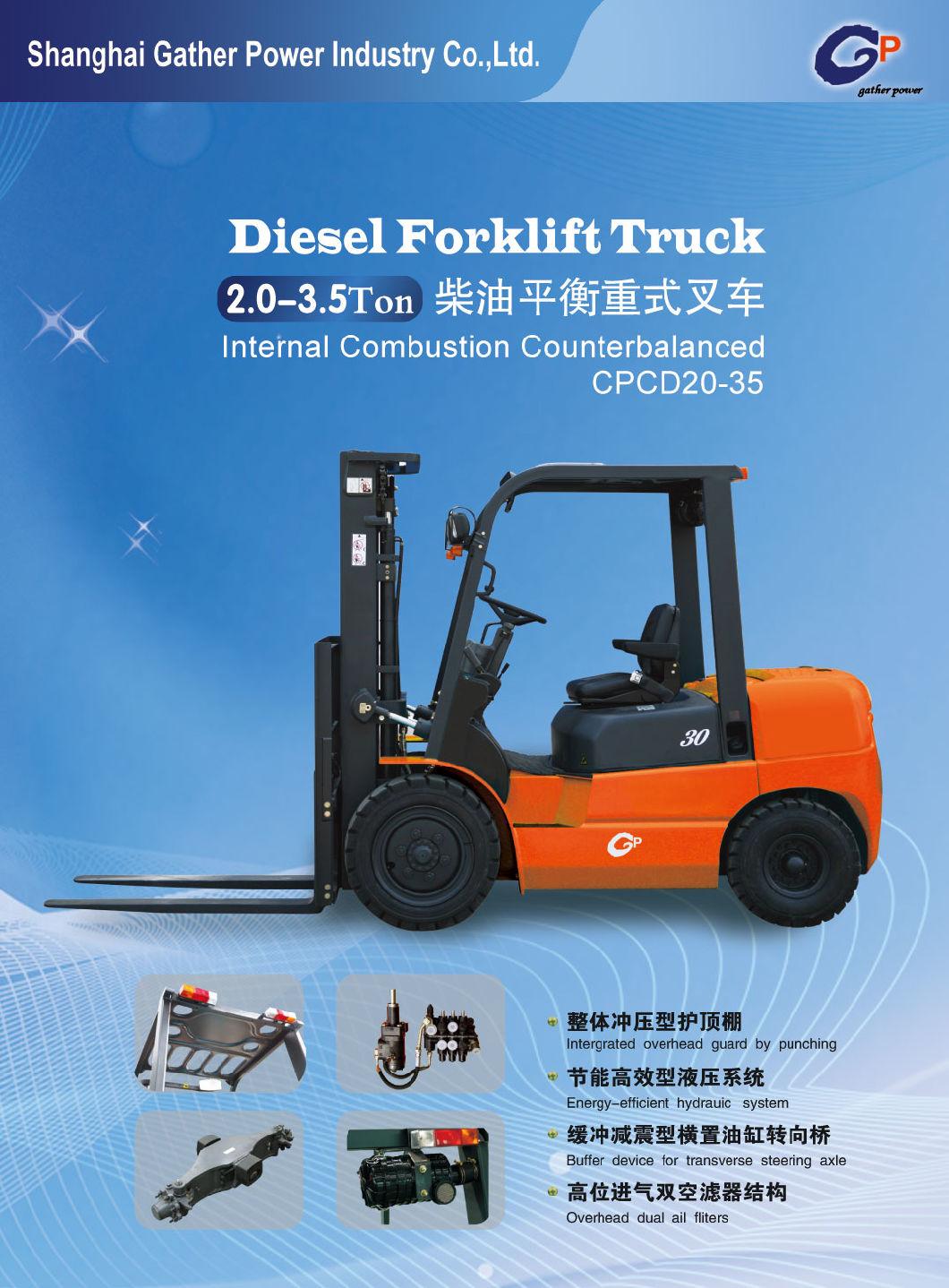 High Quality Chinese Gp Brand Diesel Power Forklift with 3ton Loading Capacity (CPCD25)