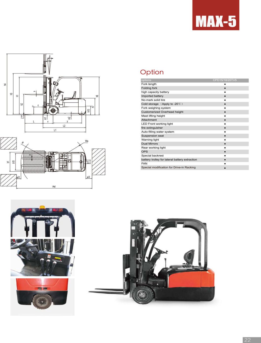 3-Wheel Full AC System Small Mini 1.6 Ton Battery Electric Forklift for Sale