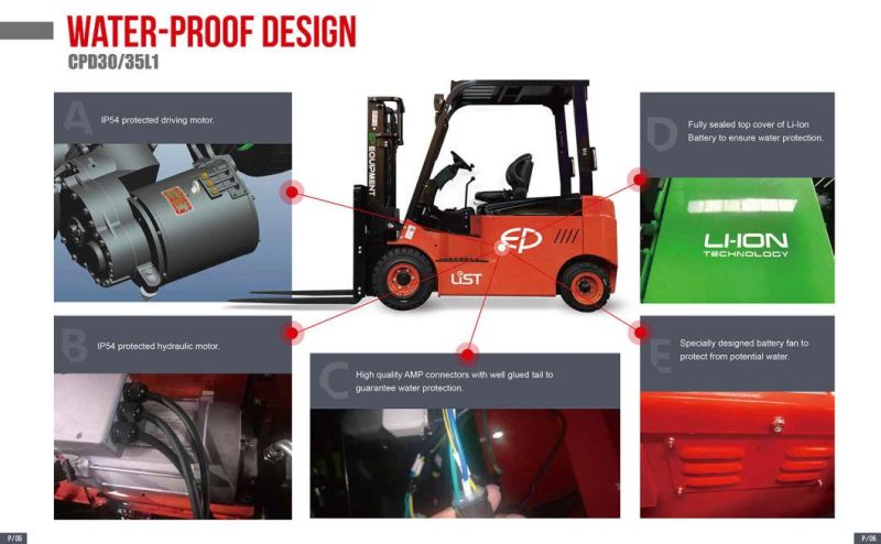 3.5 Ton High Power Waterproof Design First Real Lithium Battery Forklift