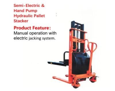 2000kg Semi-Electric &amp; Hand Pump Hydraulic Pallet Stacker with ISO14001/9001 TUV GS CE Tested