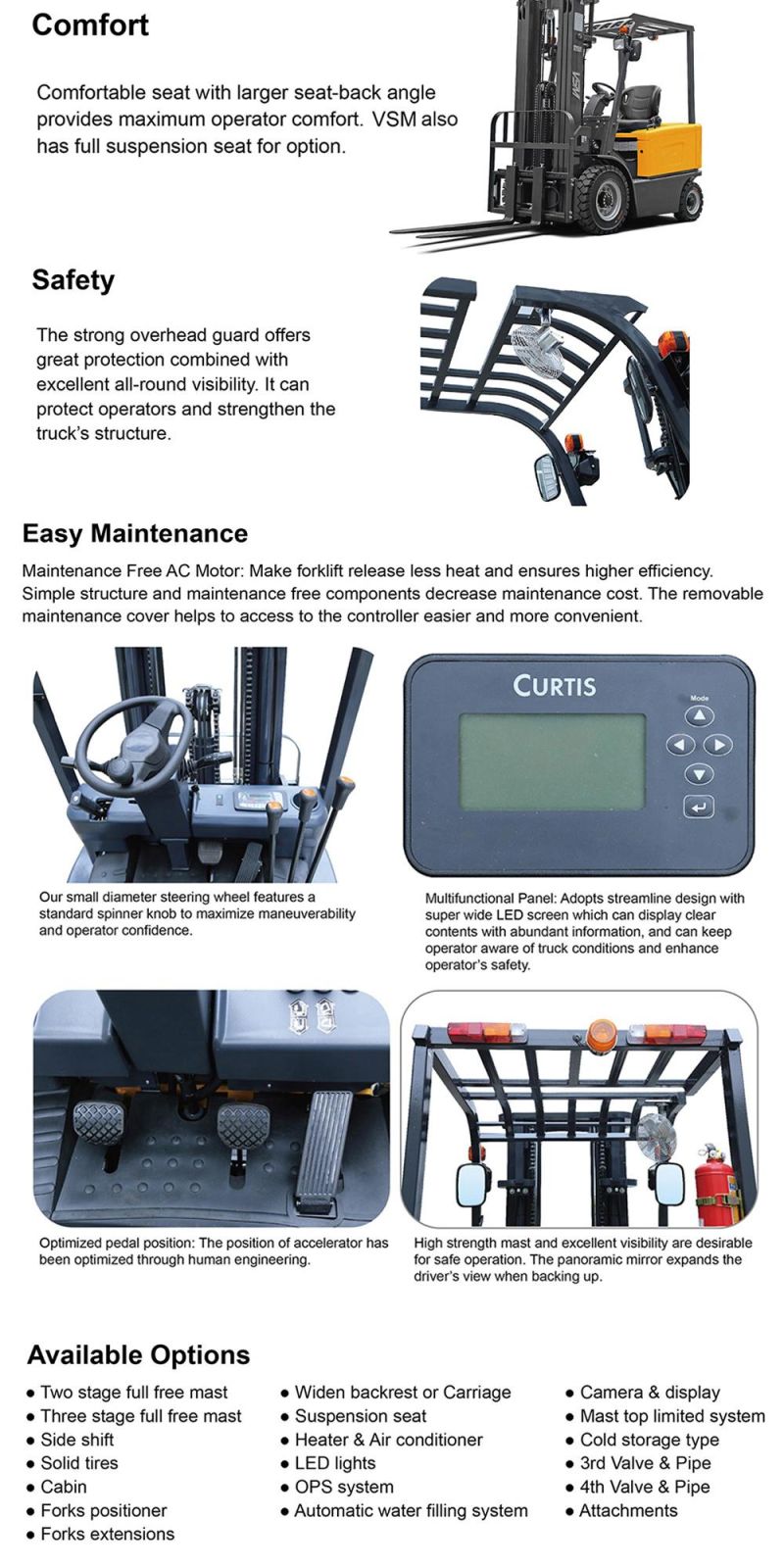 Vsm 1.5ton 1500kgs Electric Forklift, Battery Forklift with Battery Charger