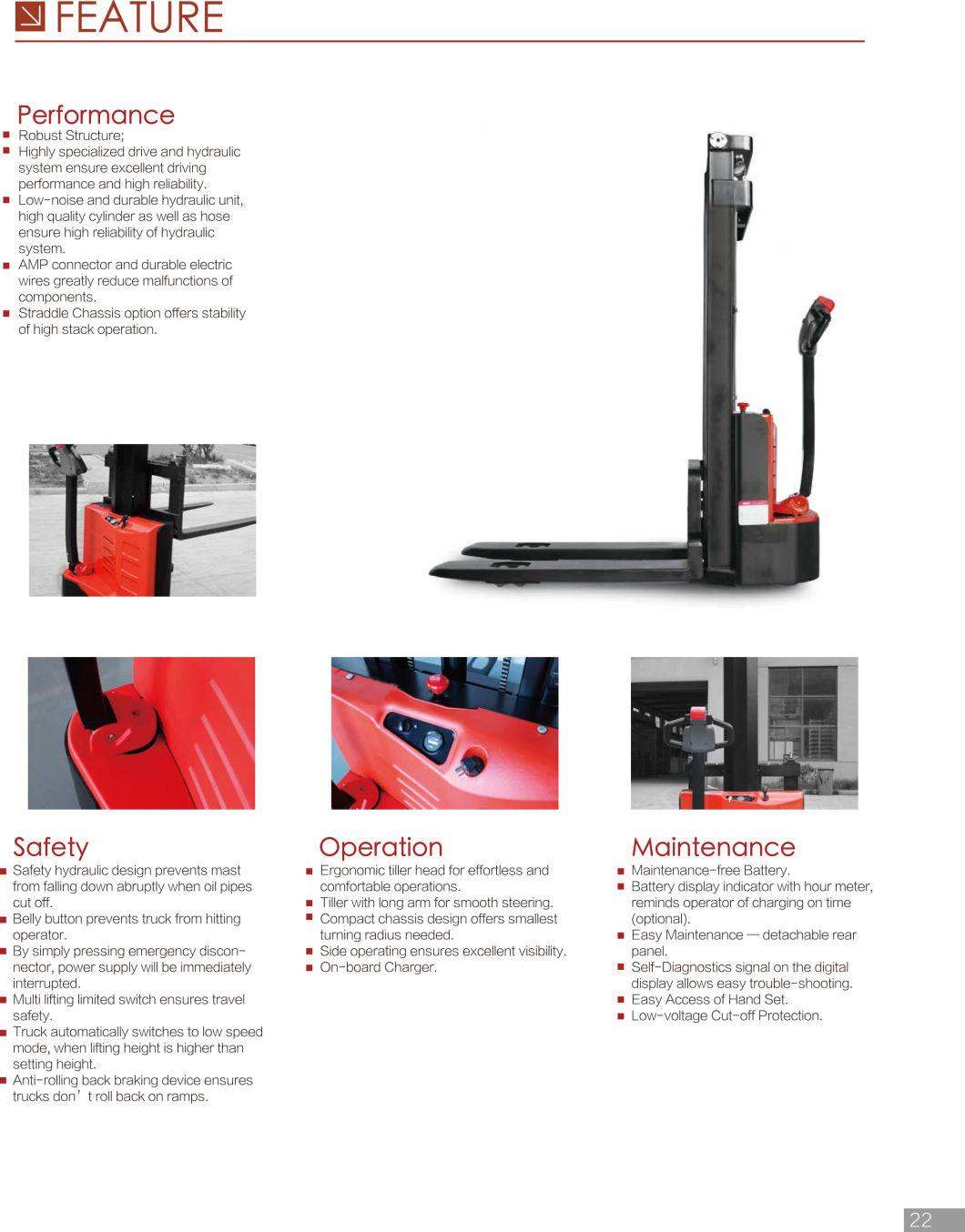 1 Ton 1.2 Ton 1.5 Ton AC Motor Curtis Controller Walking Type Electric Stacker