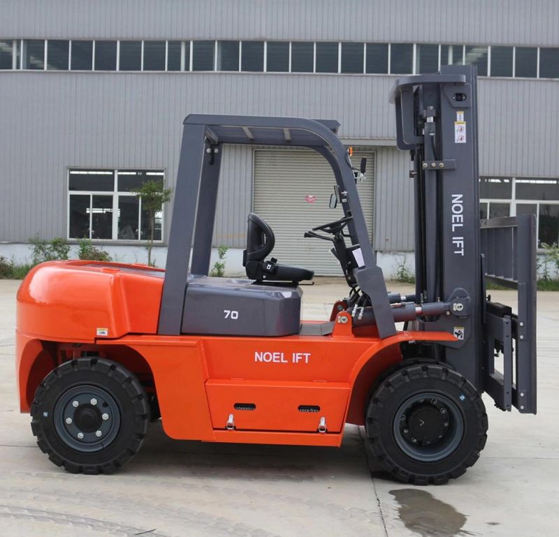 Triplex Mast 5t 6t 7t Diesel Forklift with Fork Positioner Solid Tire