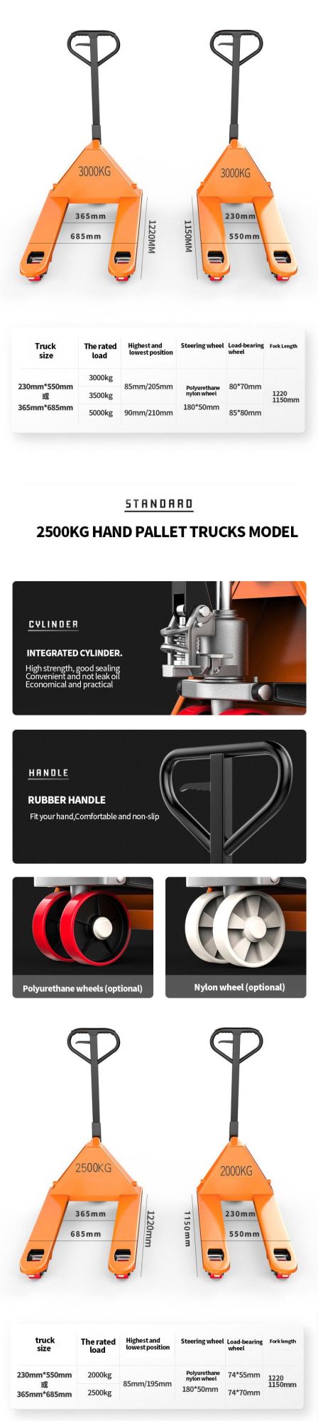 5000kg Rubber Wheel Hydraulic Hand Pallet Jack