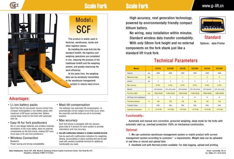 Forklift Scale System 2ton 3ton 5ton Fork Weighing Device Wireless Scale Bluetooth Data Transfer Thermal Printer (SCF)