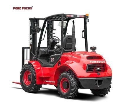 off Road 4WD 3.5t Rough Terrain Forkfocus Forklift with Triplex Mast Industrial Machine