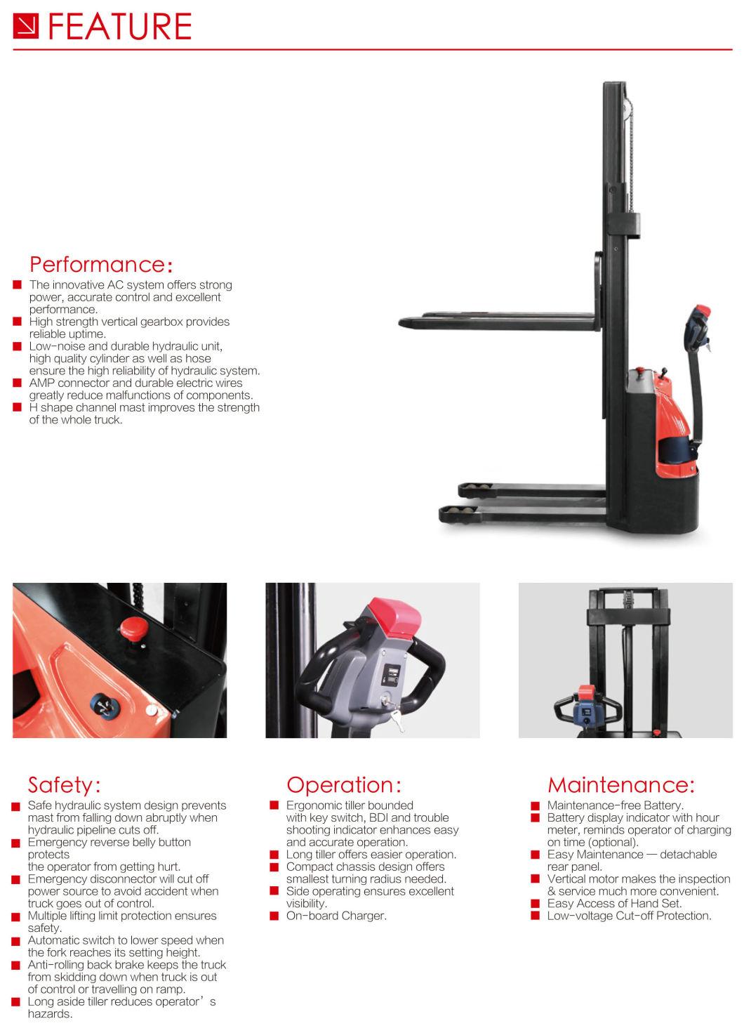 Maintenance Free Battery and on Board Charger Electric Stacker