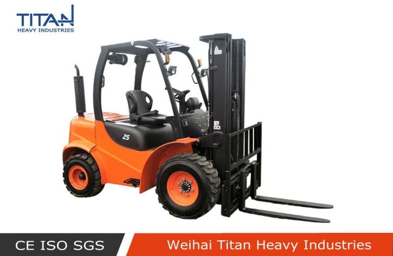 Titan Brand New 2.5ton Forklift Machine Diesel Engine Ce Wheel Diesel Power Forklift with 3m Lifting Height Container Mast