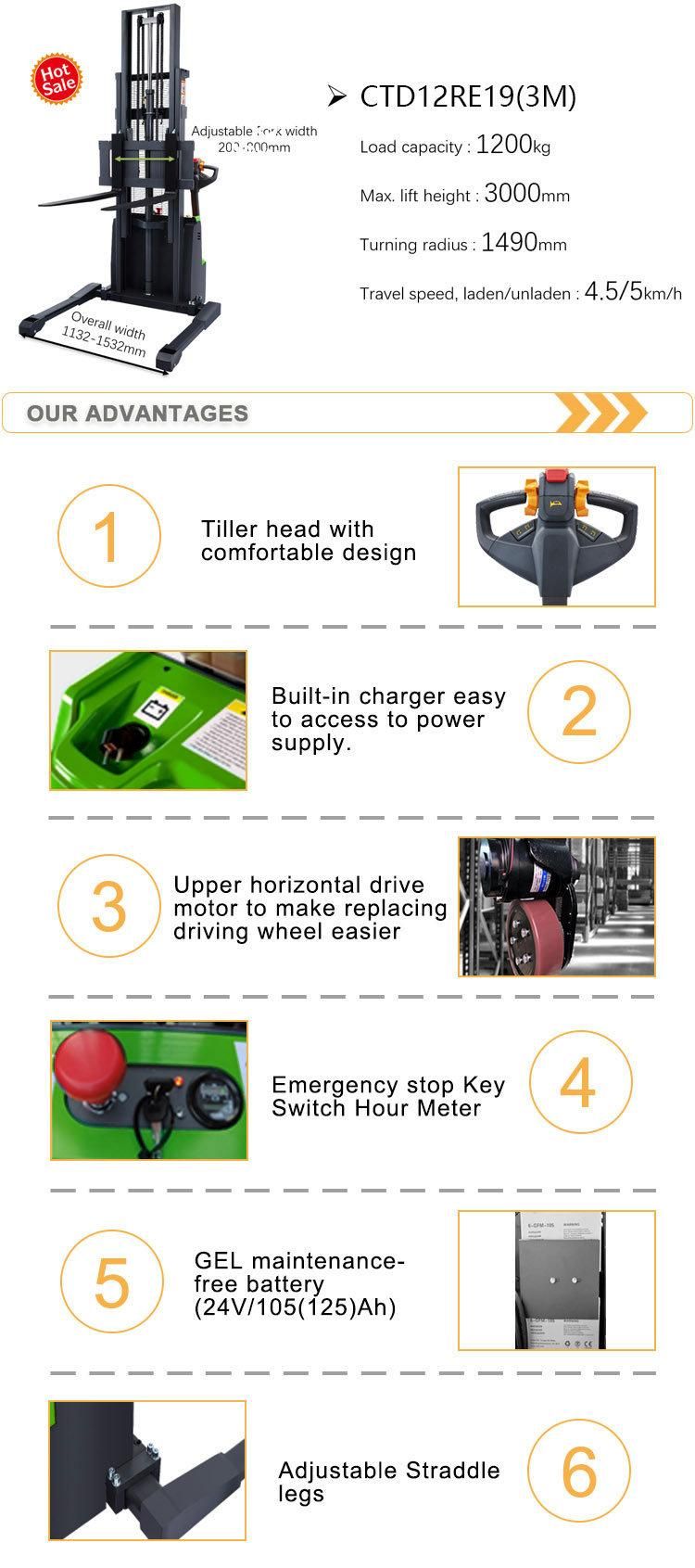 1.2ton 1200kg Handling Equipment Pallet Forklift Electric Walkie Stacker
