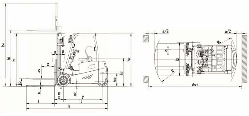 Three Wheel Electric Forklift 2ton 2000kg with Lift Height 3m-6m