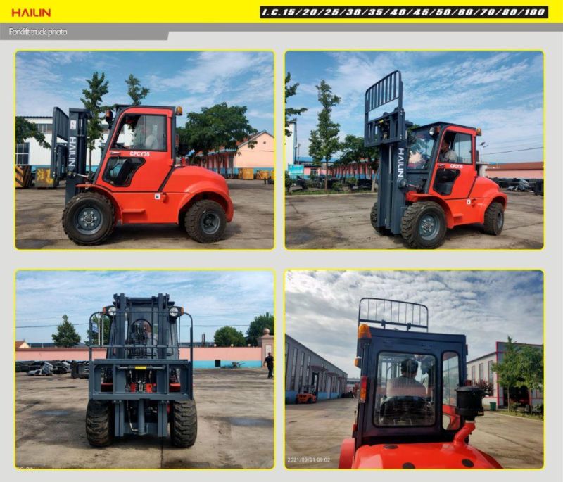 Rough Terrain Forklift 3.5ton, 2 Wheel Drived, Japanese Engine off Road Forklift Diesel Forklift Gasoline Forklift LPG Forklift Dual Fuel Forklift