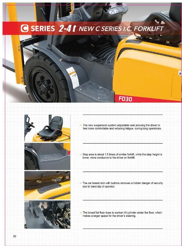 Counterbalance 3 Ton Diesel Forklift with Optional Attachment