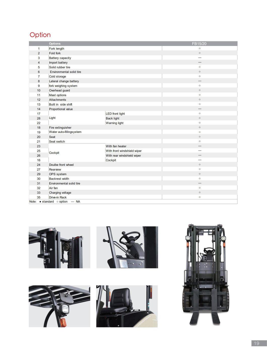 Top Sale Jeakue 1.5ton 2ton Electric Forklift Fb15/20 Battery Type Forklift with Factory Cheap Price