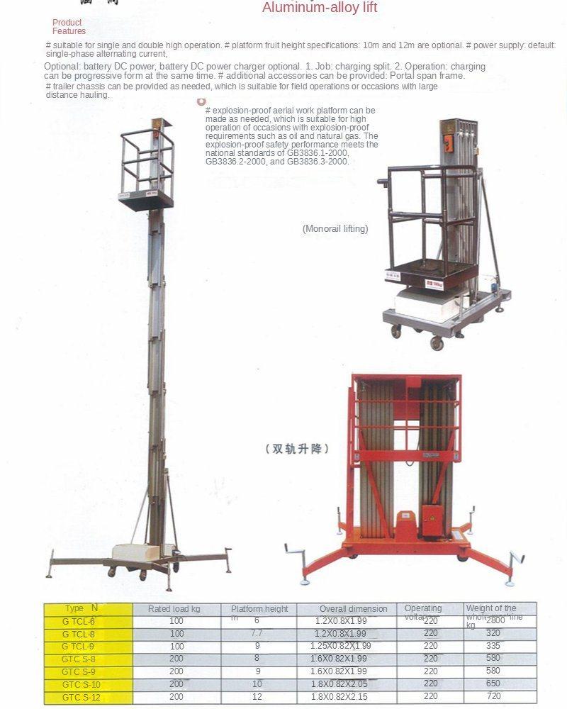 Taan Brand 6m 8m 10m in House Mini Electric Hydraulic Scissors Type Lift Man Lift Aerial Work Platforms