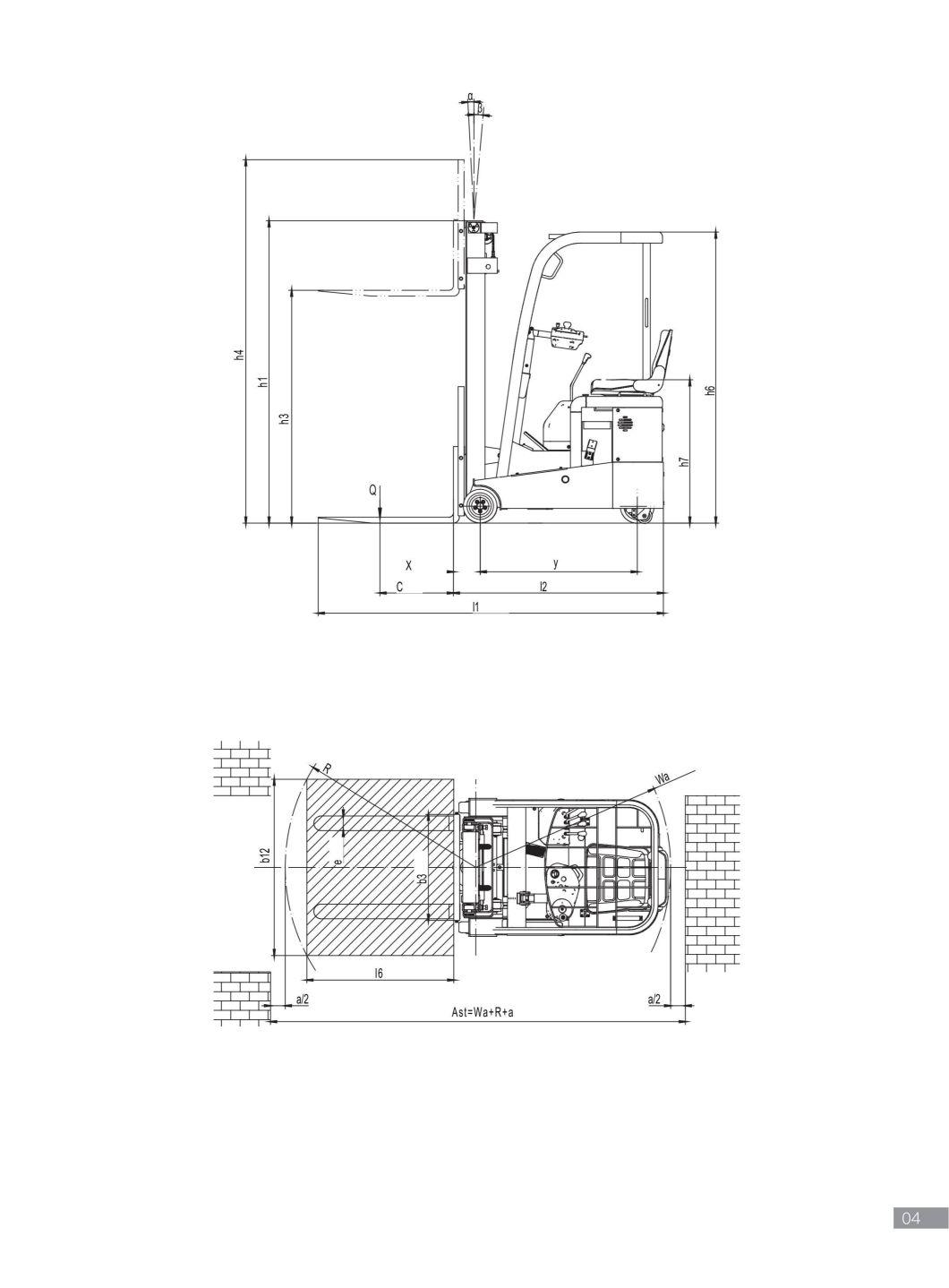 1000 Kg 1200 Kg Three Wheel Electric Forklift Customised Especially for Multistory Factories