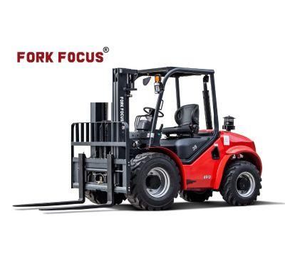 off Road Forkfocus Forklift 2WD 2.5t Rough Terrain Forklift with Triplex Mast Industrial Site
