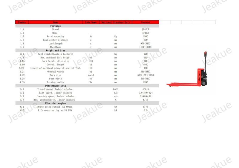 Cheap Price 1.5 T Lithium Battery Pallet Truck