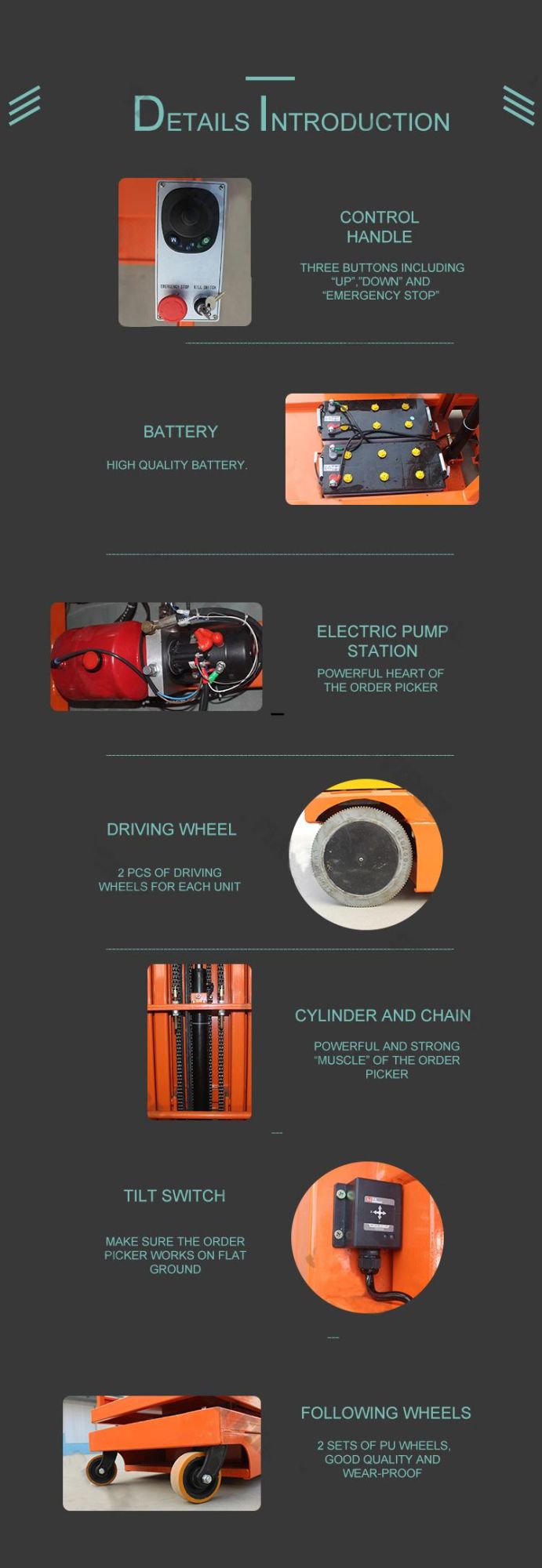 2000 Lbs 3m 3.5m 4m 4.5m 4.8m 5m 5.5m 6m Electric Order Picking Equipment High Level Order Picker