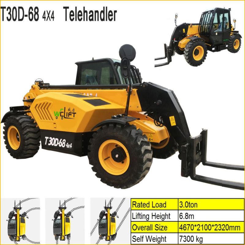 Yanmar/Cummins Engine Welift 3ton 4X4 Telehandler Forklift Truck Loader Four Wheel Steering