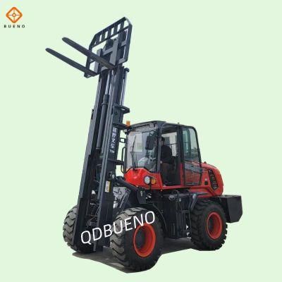 Bueno Brand 2 Ton 3 Ton 5m Lifting Height Diesel Forklift 4WD Rough Terrain Forklift with Cabin