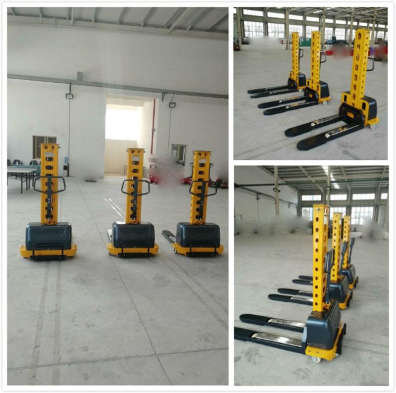 Blue Portable Walkie Lifter 500kg Self Lift Electric Stacker with 1300mm Chariot Elevateur