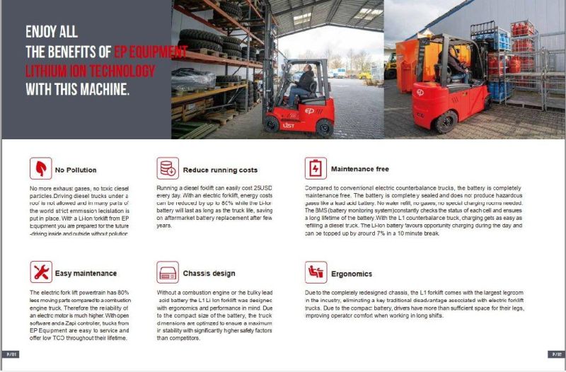 L1 Li-ion 4 Wheel Counterbalance Truck From Ep Equipment with Quick Charging and High Performance