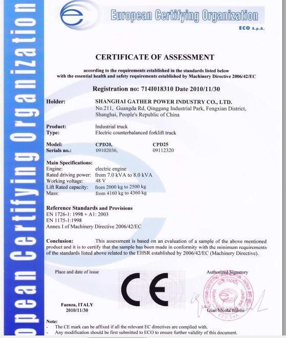 4 Wheels Electric Forklift Truck Capacity 2t/ 2.5t/ with Cuitis Controller Ce Certification