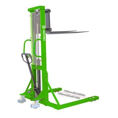 SDJAS 500kg Straddle Legs Hydraulic Manual Stacker with Adjustable Forks