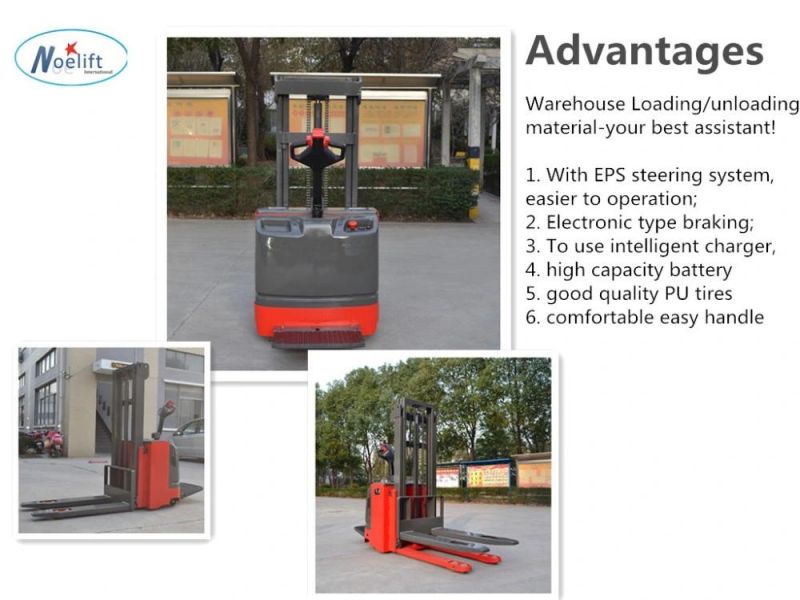 2 Ton 3 Meters Electric Forklift Pallet Stacker Max. Lift Height 6m Chariot Elevateur