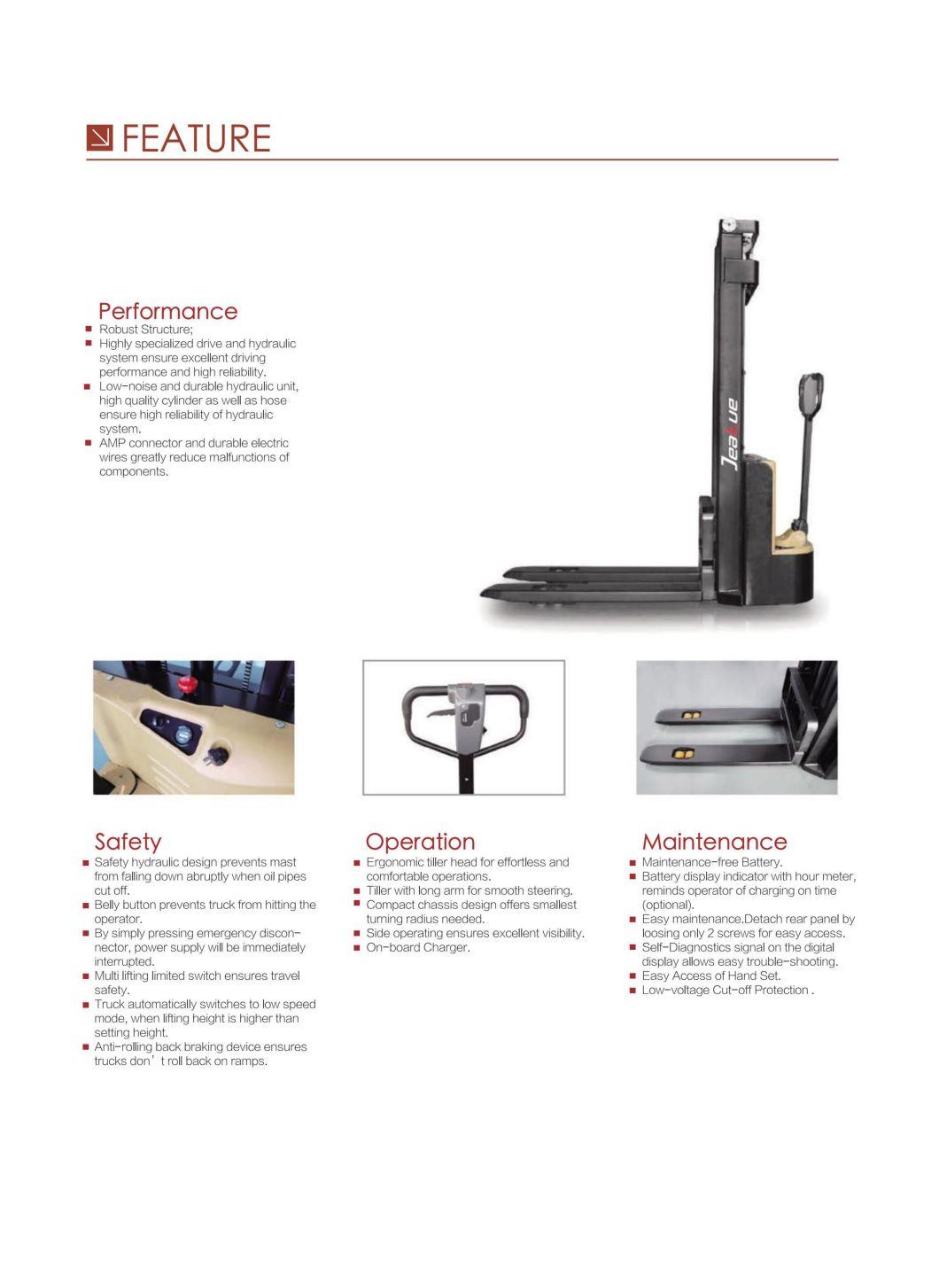 Electric Stacker 1500kg 3300lbs 1.5tonne Walkie Electric Stacker with Overall Forks Stacker Electric Forklift