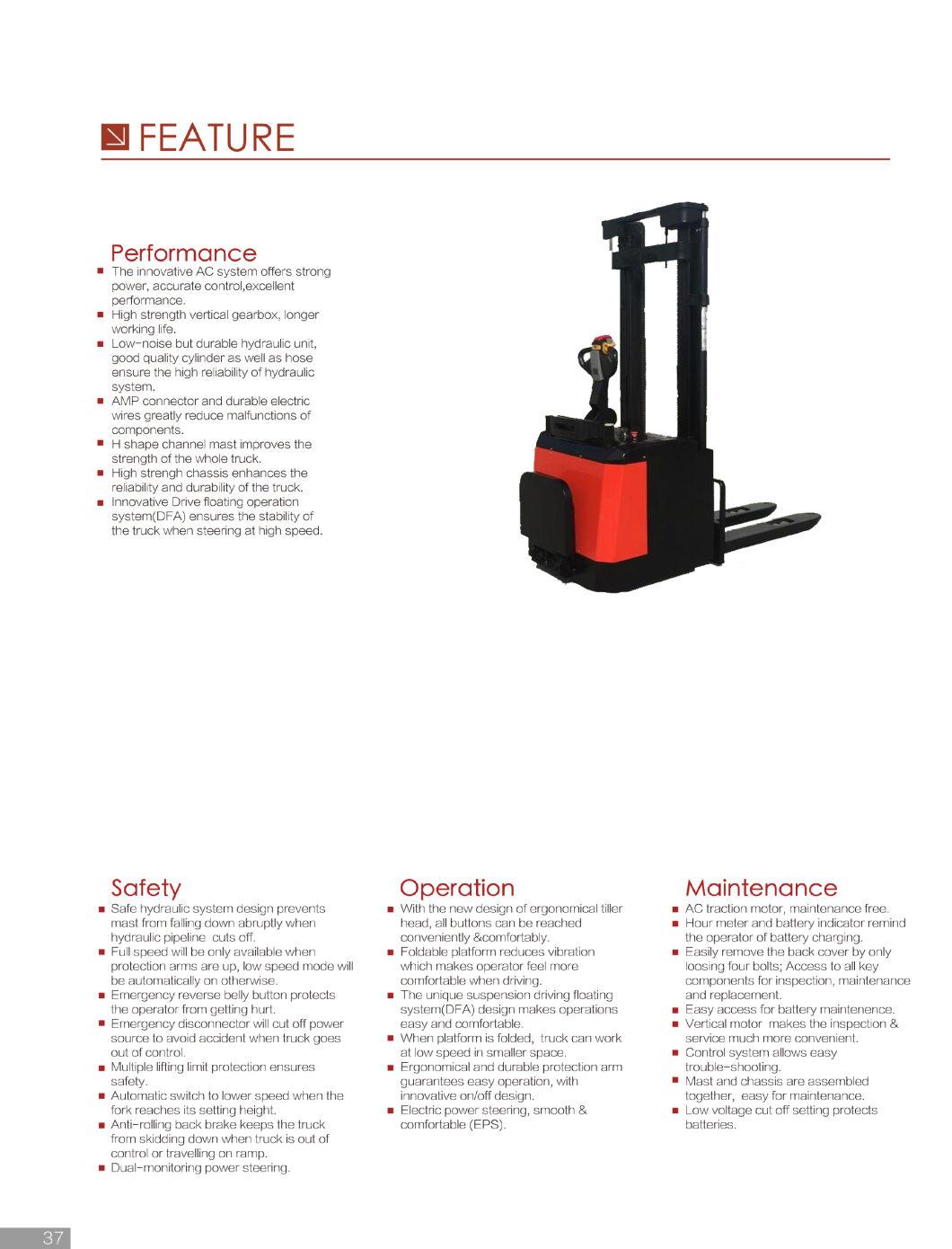 1600 Kg Electric Power Steering Electric Platform Stacker