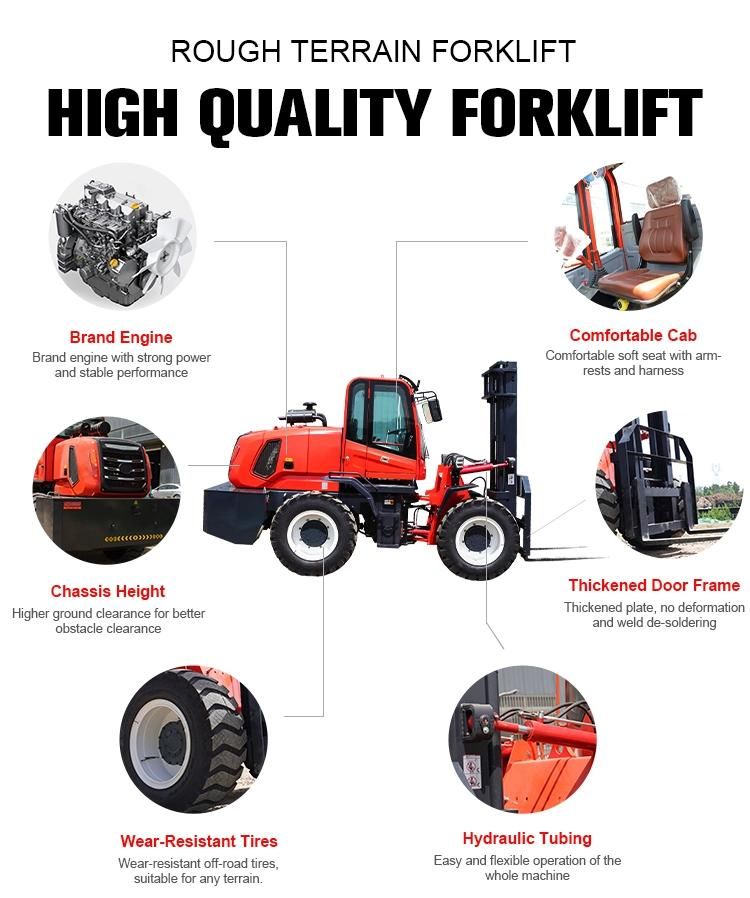 China 3 3.5 4 5ton Forklift off Road 4WD 4X4 All Rough Terrain Forklift Diesel Forklift Truck Price for Sale