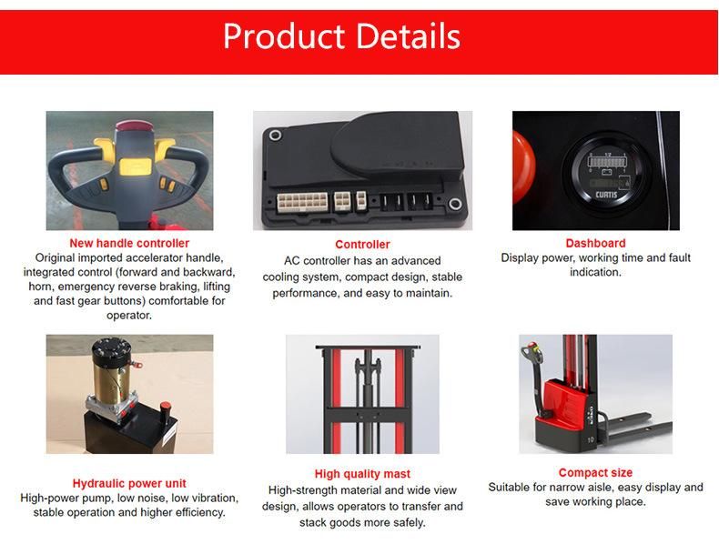 Energy Saving Durable 1000 -1500kg Warehouse Walking Electric Pallet Stacker Battery Forklift for Narrow Space with ISO14001/9001 TUV GS CE Certificate