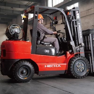 Hecha CE Certification Gasoline and LPG EU Stage V Engine Forklift Trucks with Full Cabin
