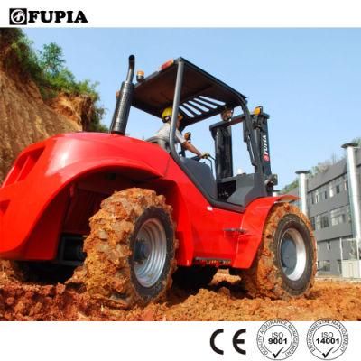 Tough Road Forklift 5 Ton Capacity 3m Standard Lift Mast 4WD 4X4 Rough Terrain Diesel Forklift Truck