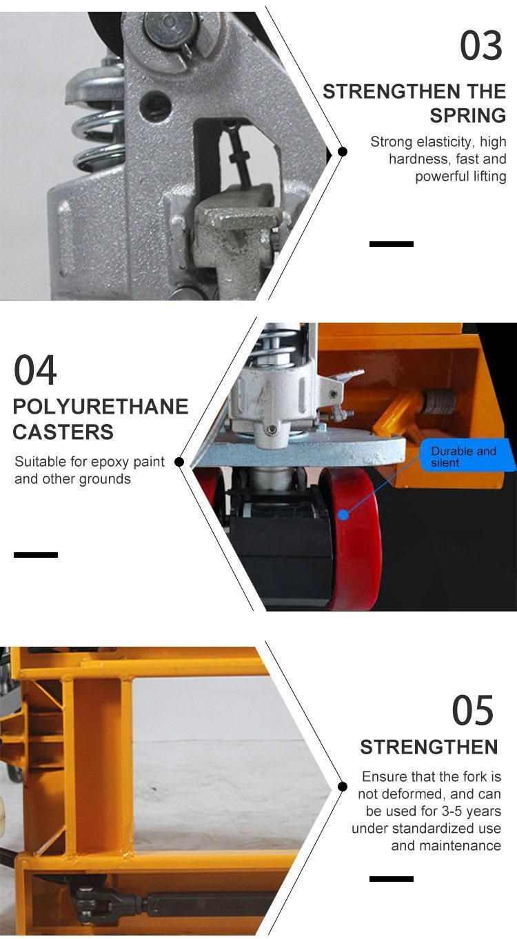 Factory Price 5t 550mm*1200mm PU Nylon Wheel Manual Hyraulic Pallet Truck