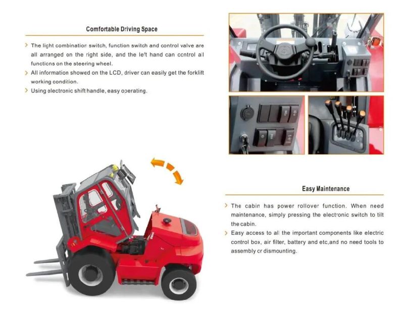 Diesel Rough Terrain Forklift with Container Mast 3000kg, 3500kg, 5000kg, 7000kg, 10000kg with Ce, BV