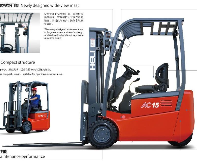 Heli Three Wheel Li- Battery 1.25t 1.5t 1.8t Electric Fork Lift Price