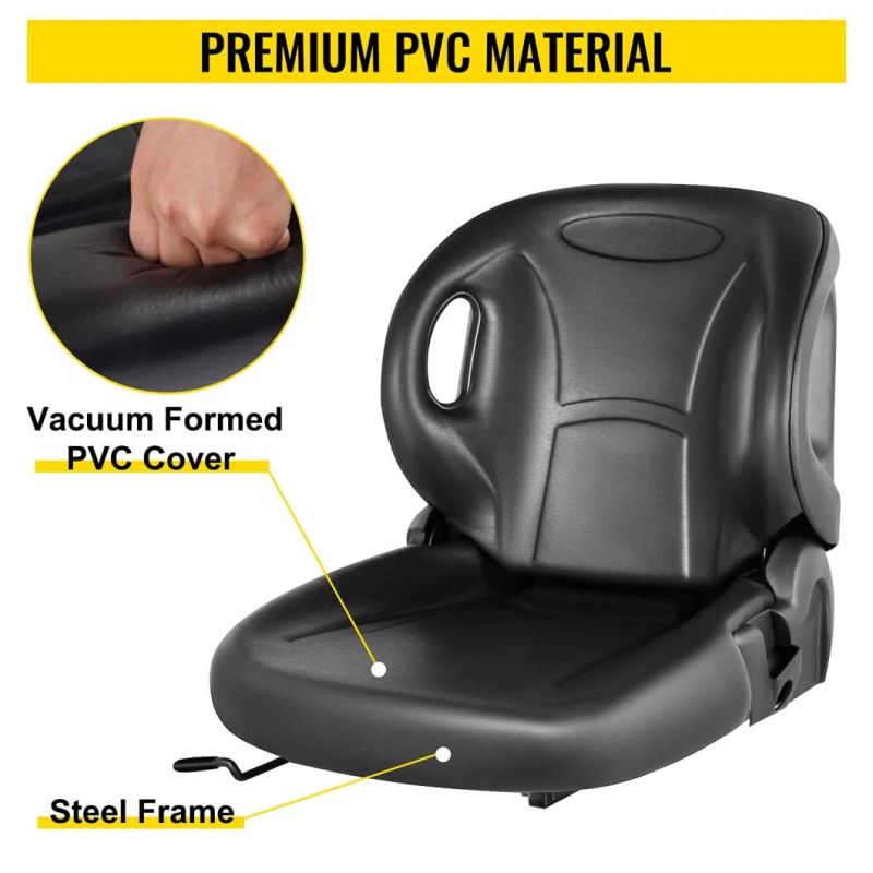 Universal Forklift Seat Black PVC Tractor Seat Adjustable Mower Seat Including Seat Switch and Back Seat Organizer for Documents, Skid Steer Seat