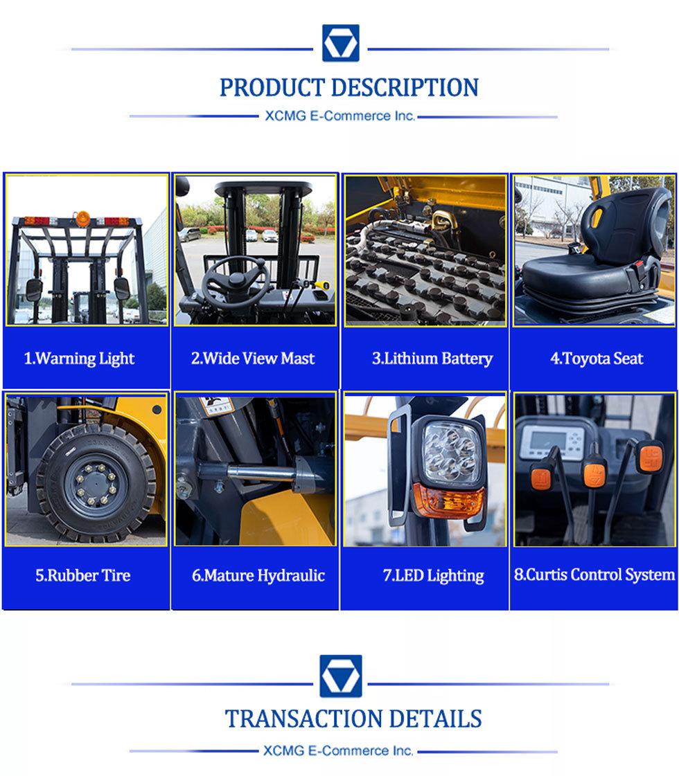 XCMG Intelligent 2ton 2.5ton 3ton Empilhadeira Eletrica Battery Pack Self Loading 1000 Kg Forklift Price in Dubai