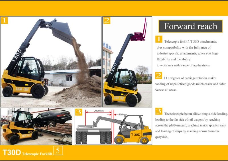 China Welift 3.0ton Telescopic Boom Forklift with Snow Blade and or Bucket 2WD Telehandler