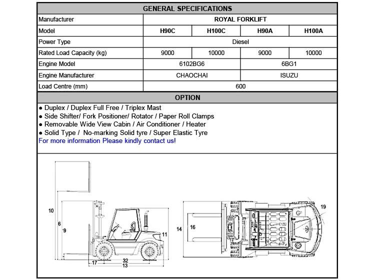 Heavy Duty Diesel Forklift Truck, 9.0 Ton with Isuzu Engine