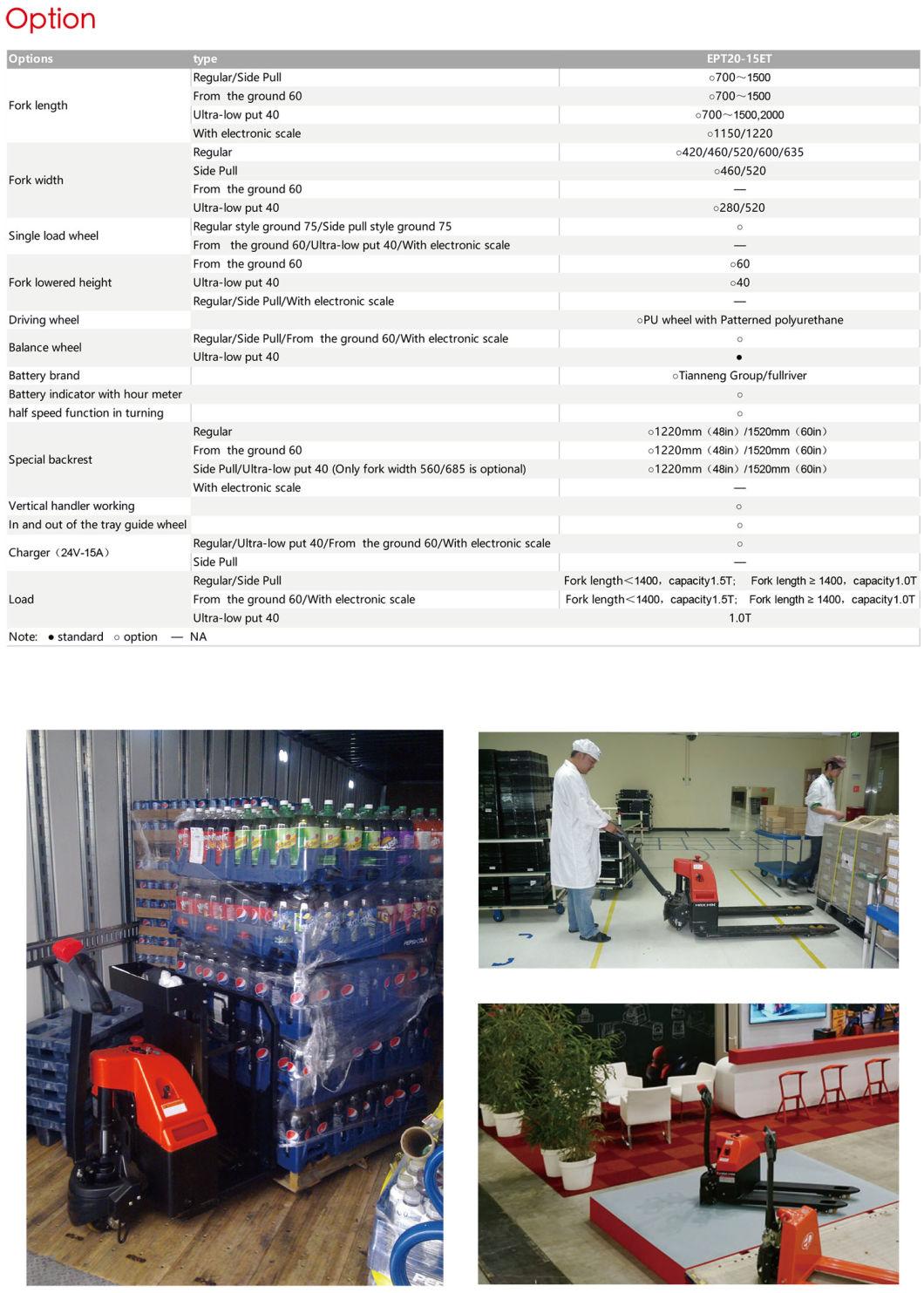Mini 1.5 Ton Electric Pallet Truck Staker Ept20-15et
