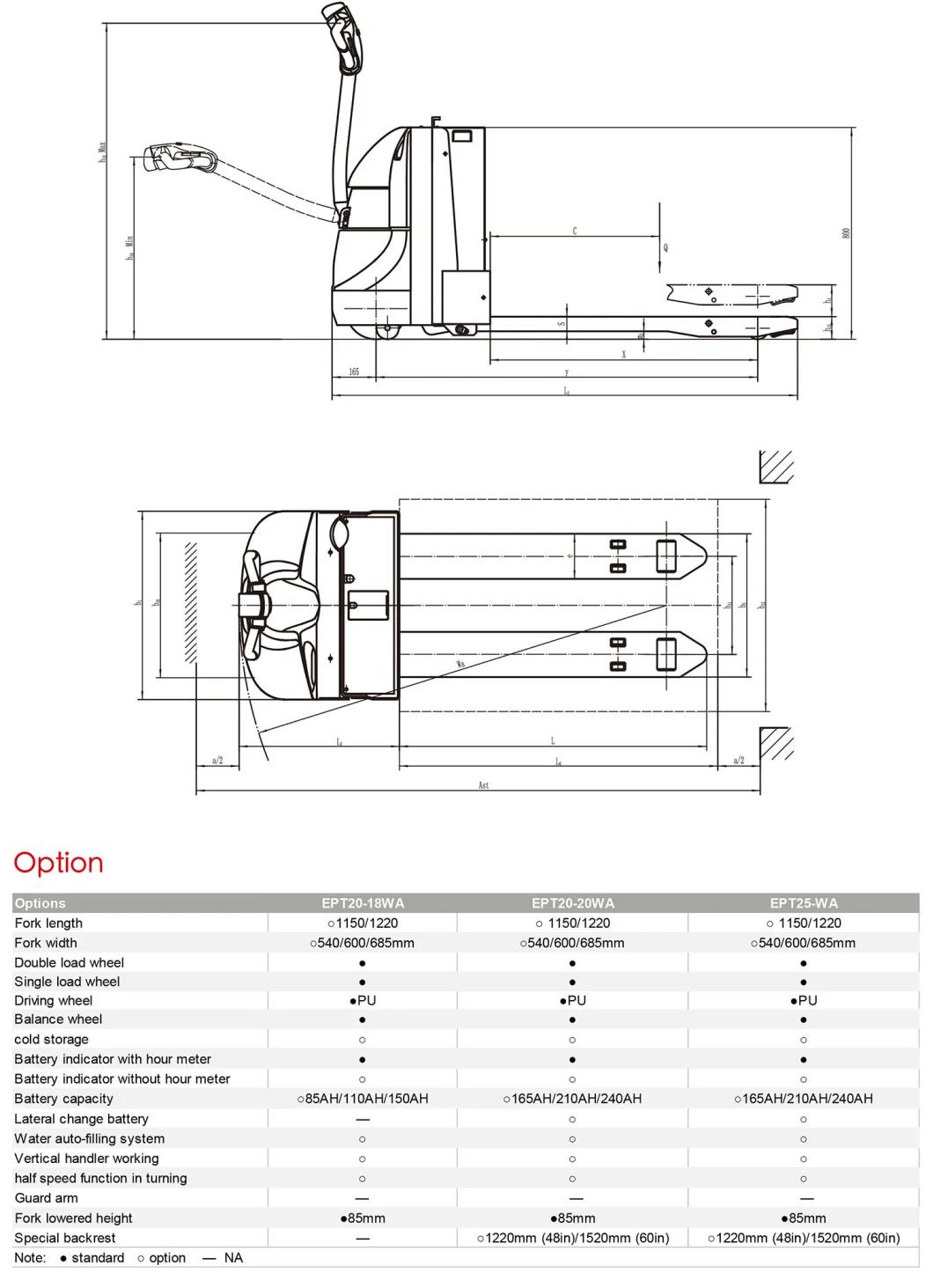 2.0t Long-Tiller Design Small Turning Radius AC Electric Pallet Truck