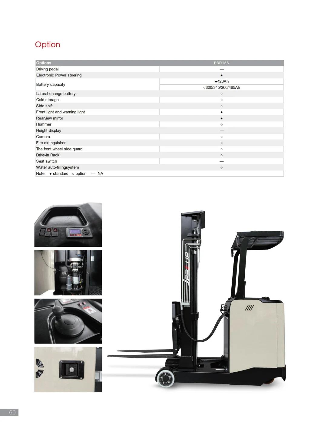 Narrow Turning Radius 1.5t Electric Reach Truck Forklift Reach Truck